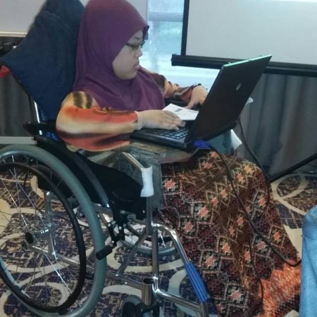 Siti Hawa, Ph.D student, Universiti Malaysia Pahang (UMP), juggling NCBM training sessions, UMP Disability Club duties, and PhD research