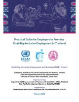 a cover of the guide which has the upper part in Blue and lower part in white. On the upper part, there are line drawing of people hands up at a meeting table. There are logos of ESCAP, DEP and APCD at the lower part with the publication title. 
